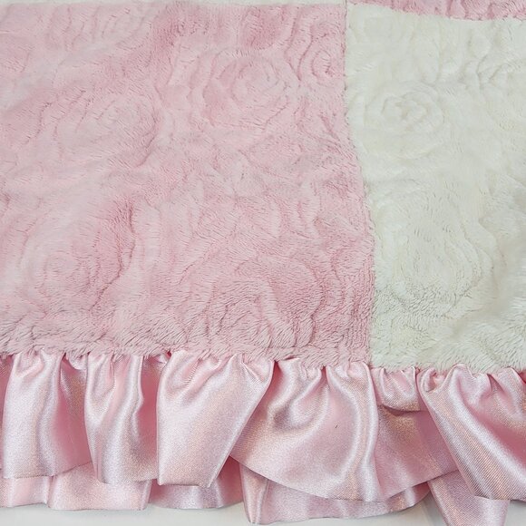 Cocalo baby girl  blanket pink white rose color block satin trim and reverse - Picture 2 of 5